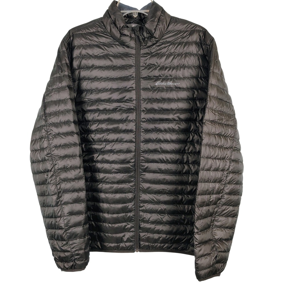 Eddie Bauer Mens L EB650 Down Puffer Jacket Black Quilted Gorpcore Outdoor